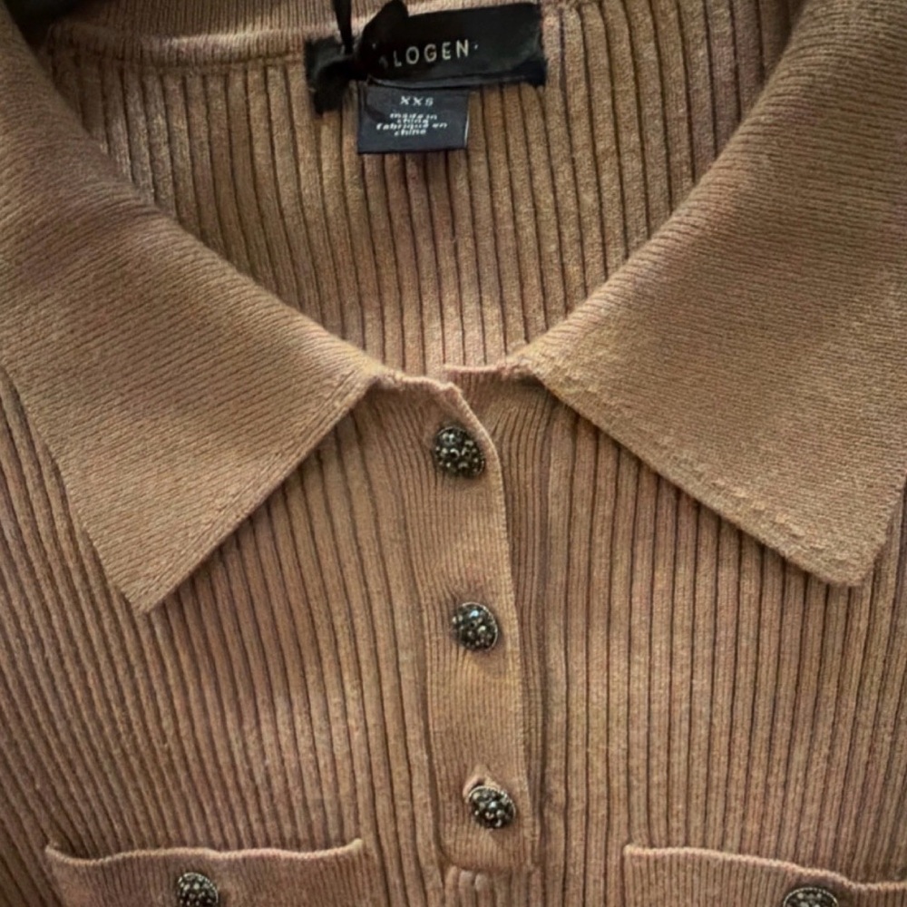 Halogen Camel Ribbed Button Down Shirt - Picture 7 of 9